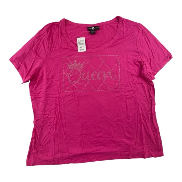 Ashley Stewart Tops - Ashley Stewart “Queen” Graphic T-Shirt Pink Short Sleeve Crew Women 22/24 NWT